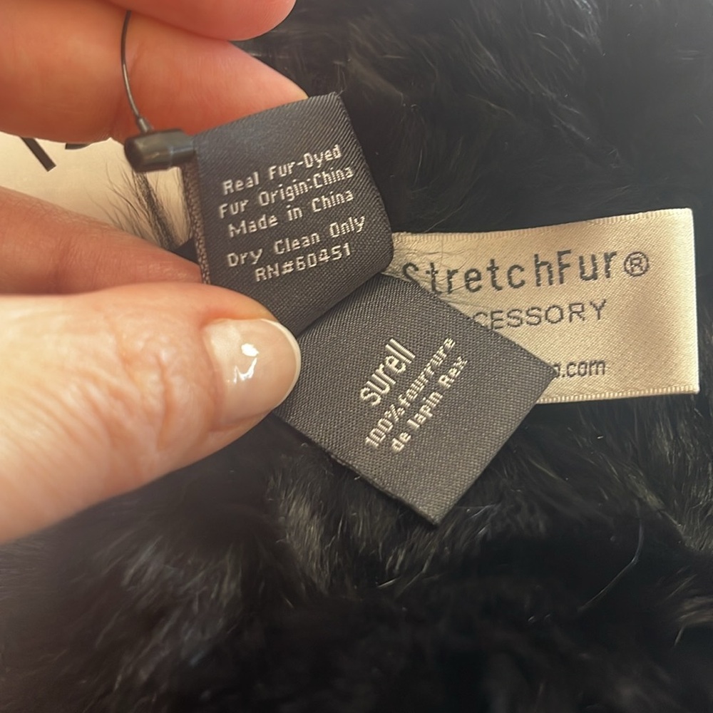 Surell Black Rex Rabbit Fur - StretchFur Infinity Loop Scarf - Picture 6 of 7